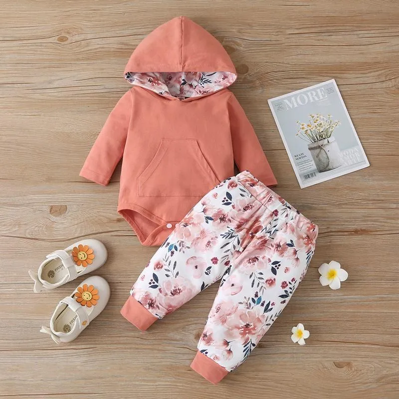 2-piece Hooded Romper & Floral Pants for Baby Girl