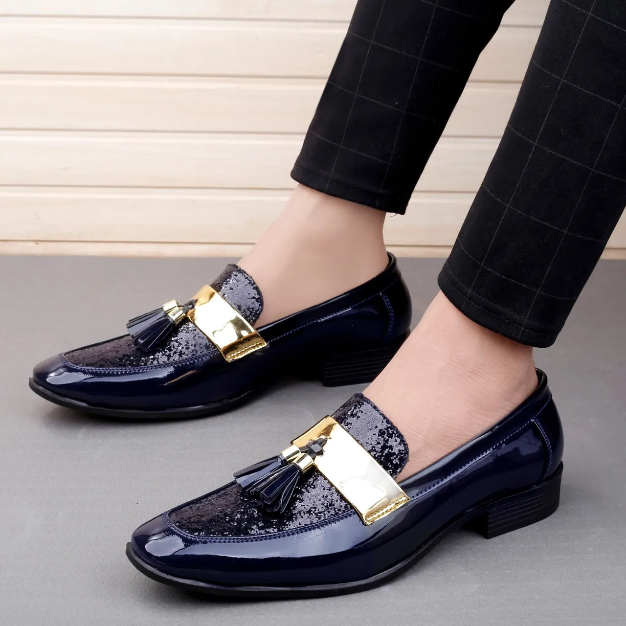 2022 Anti-skid Black Golden Patchwork PU Leather Casual,Wedding,Party Wear Shoes-JonasParamount