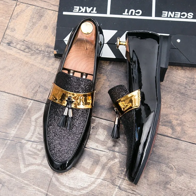 2022 Anti-skid Black Golden Patchwork PU Leather Casual,Wedding,Party Wear Shoes-JonasParamount