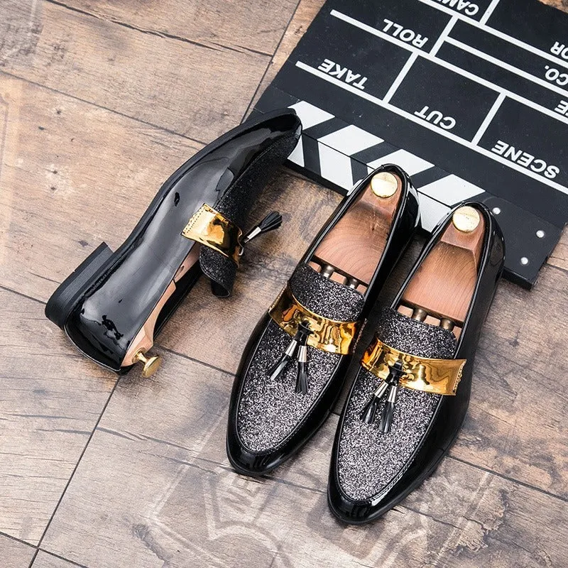 2022 Anti-skid Black Golden Patchwork PU Leather Casual,Wedding,Party Wear Shoes-JonasParamount