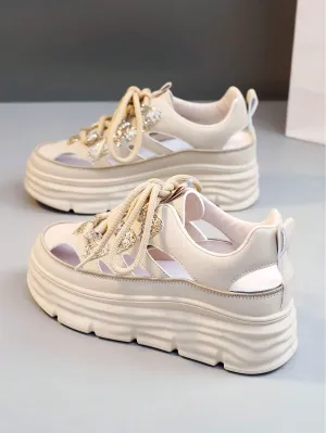 2024 Spring/Summer/Autumn New Arrival: Women's Breathable White Casual Sneakers with Thick Sole