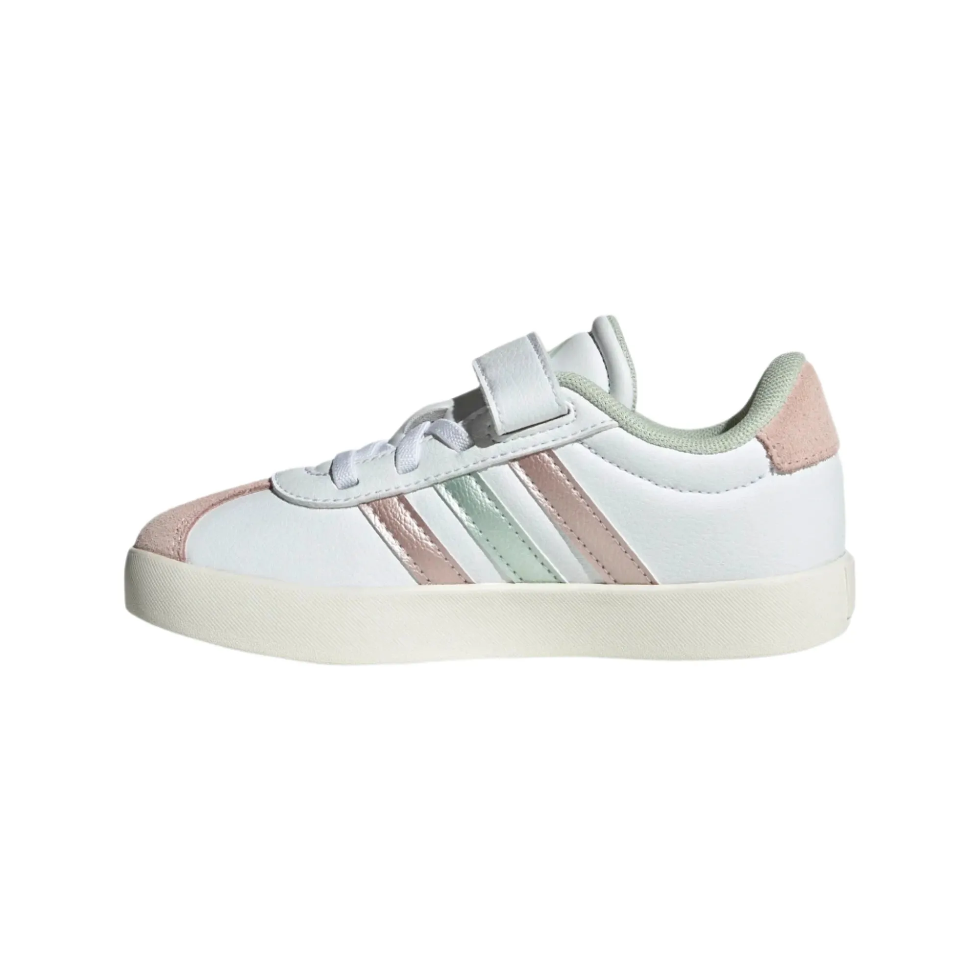 Adidas Girls VL Court 3.0 EL Shoe White/Linen Green/Sandy Pink