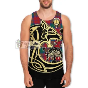 Affleck Tartan Men's Tank Top with Family Crest Celtic Wolf Style