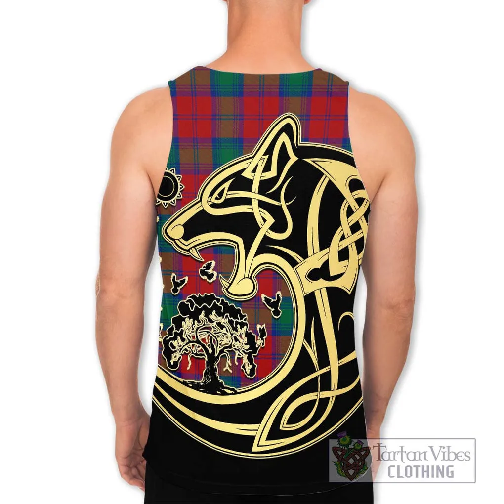 Affleck Tartan Men's Tank Top with Family Crest Celtic Wolf Style