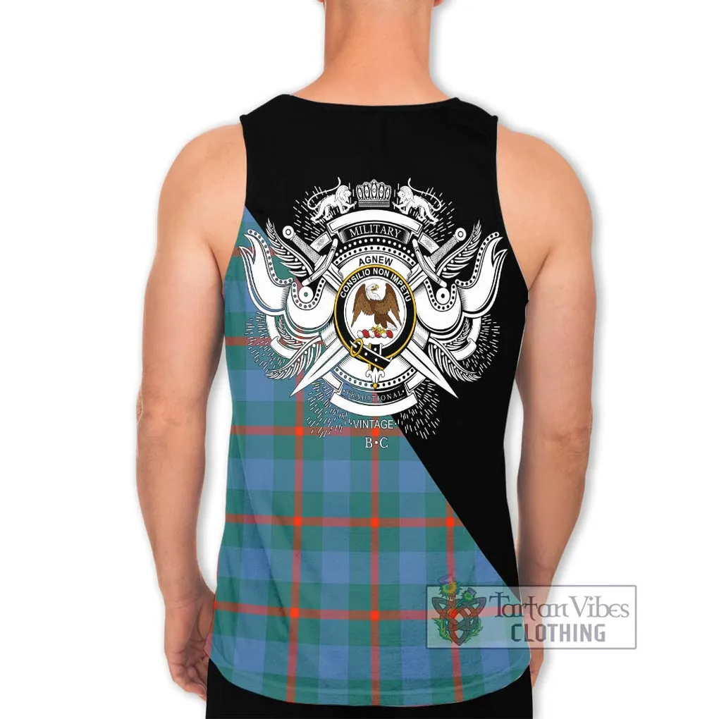 Agnew Ancient Tartan Men's Tank Top with Family Crest and Military Logo Style