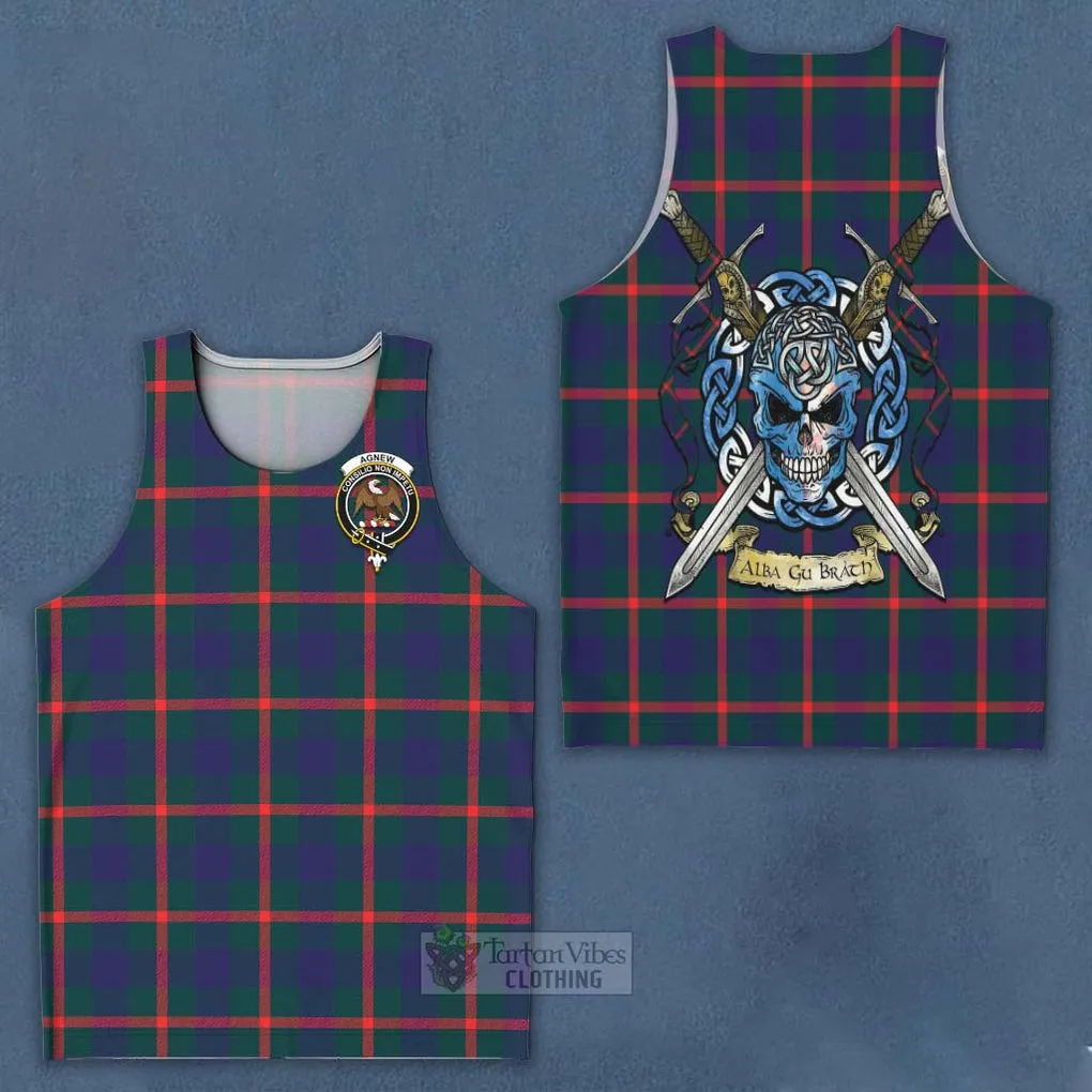 Agnew Tartan Men's Tank Top with Family Crest Celtic Skull Style