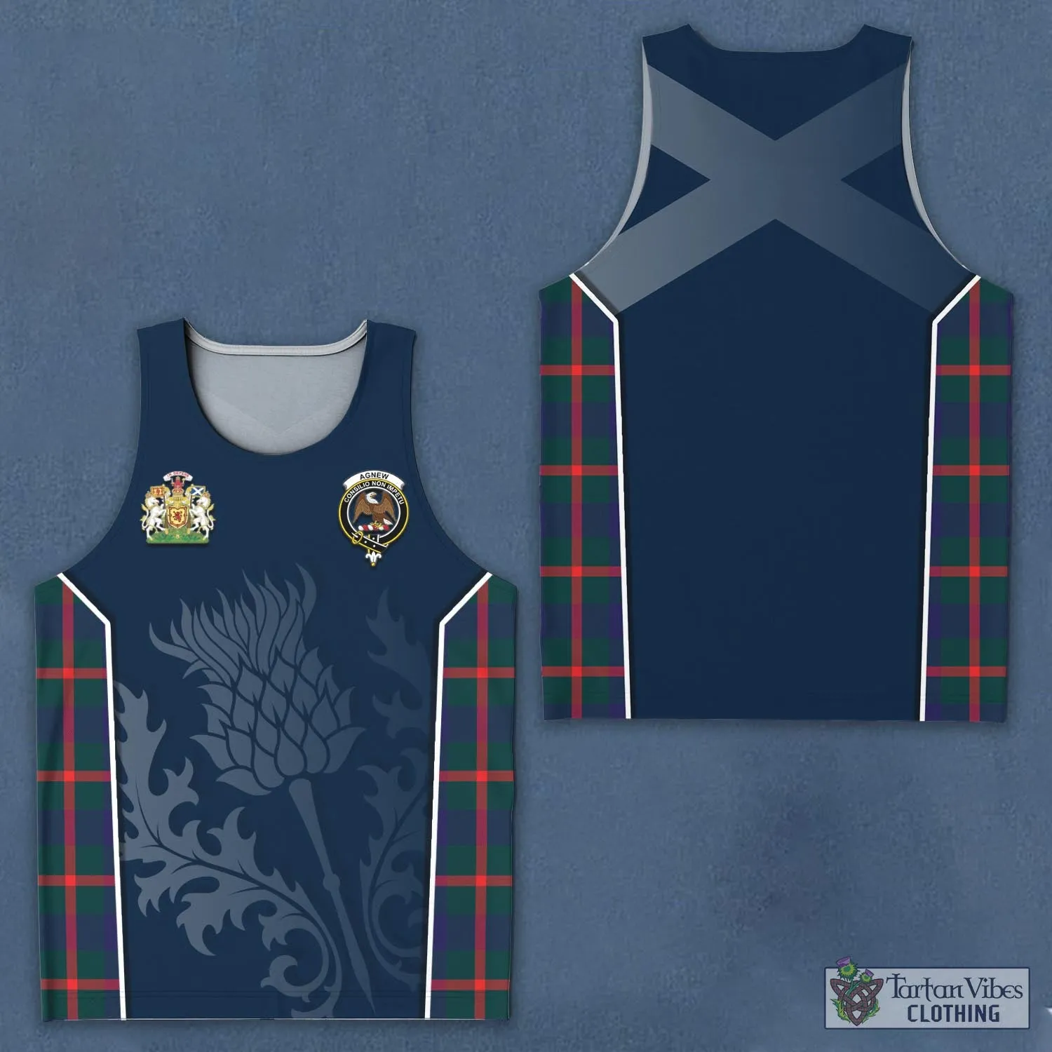 Agnew Tartan Men's Tanks Top with Family Crest and Scottish Thistle Vibes Sport Style