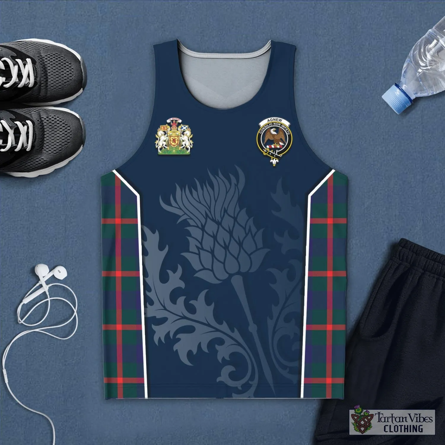 Agnew Tartan Men's Tanks Top with Family Crest and Scottish Thistle Vibes Sport Style