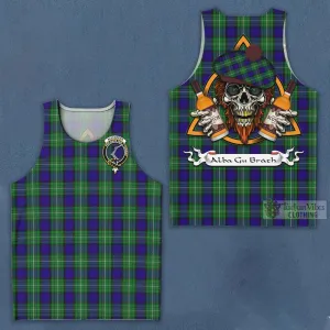 Alexander Tartan Men's Tank Top with Family Crest and Bearded Skull Holding Bottles of Whiskey