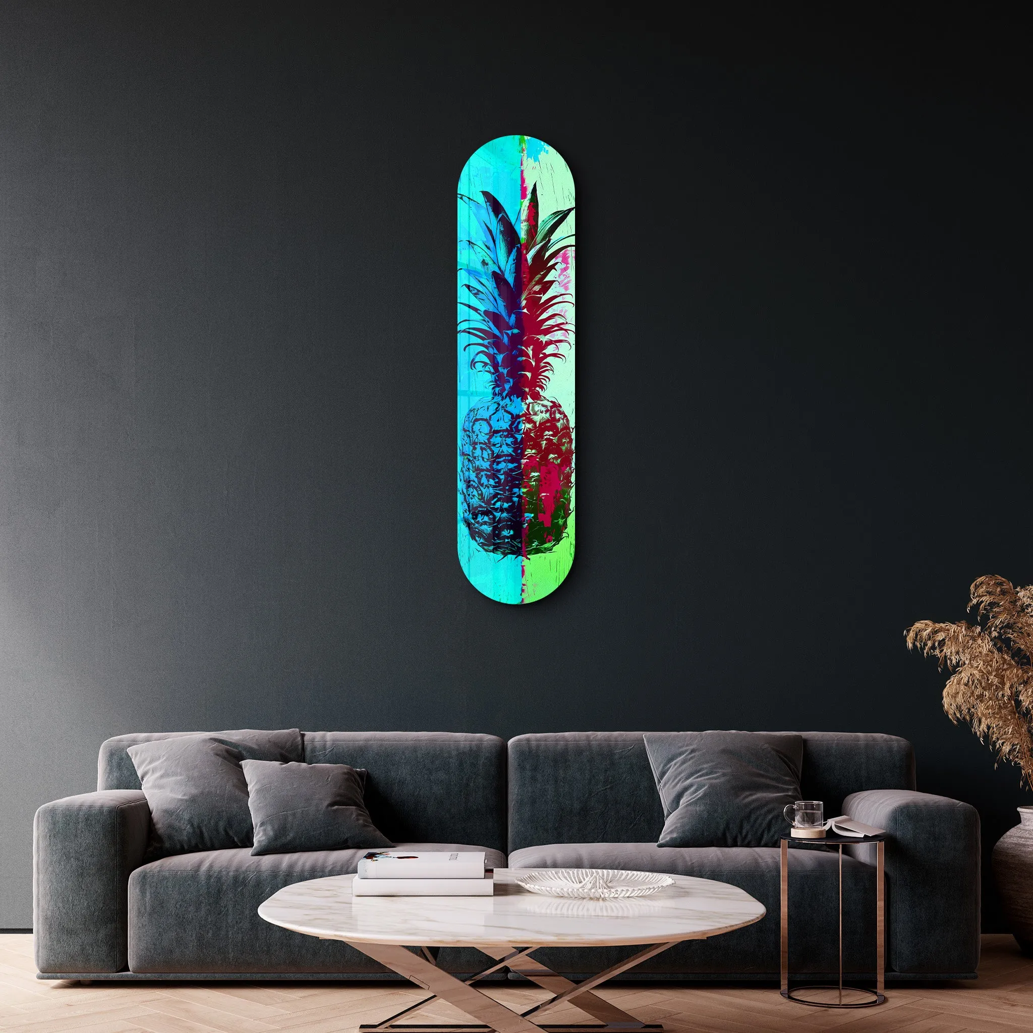 Ananas Lime Blue | Glass Wall Art