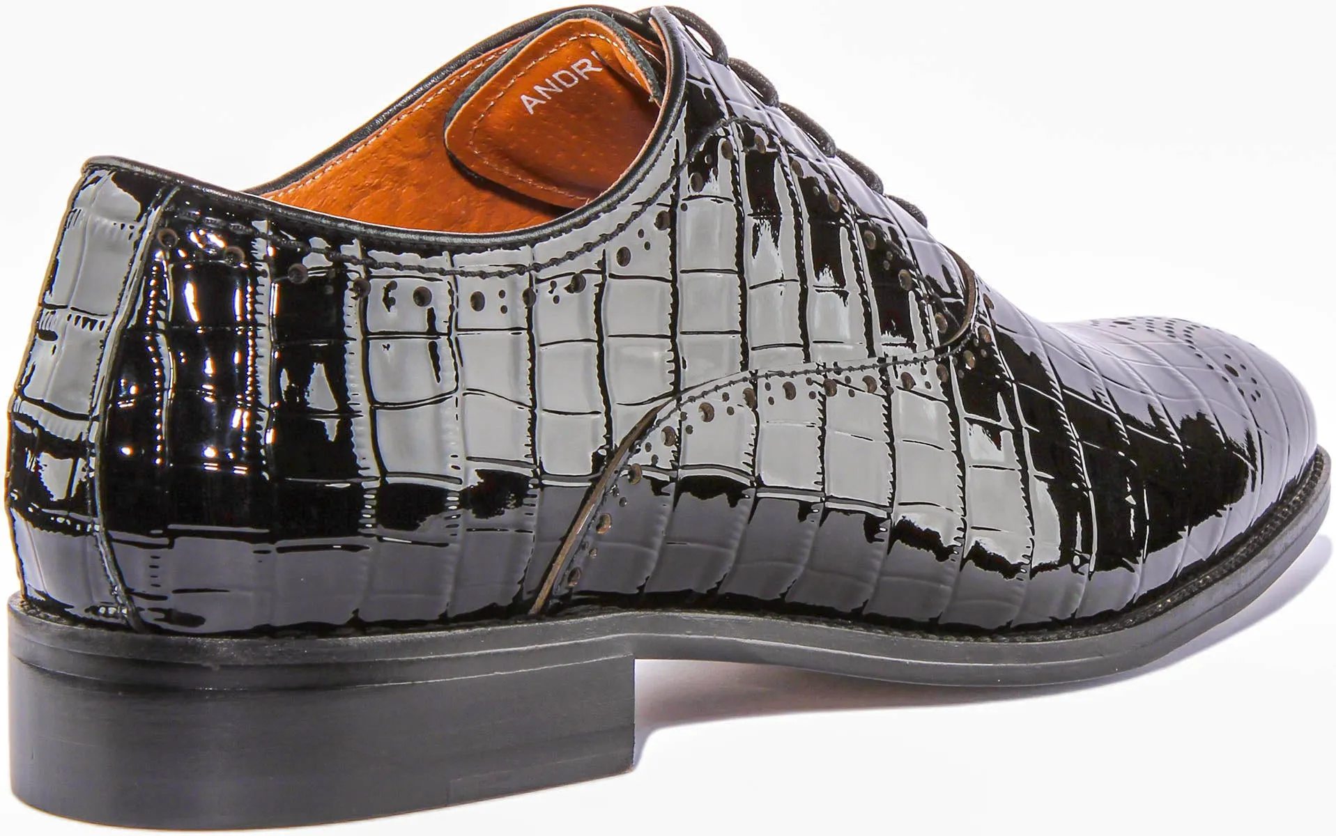 Andre Lace Up Croc Print In Black Patent