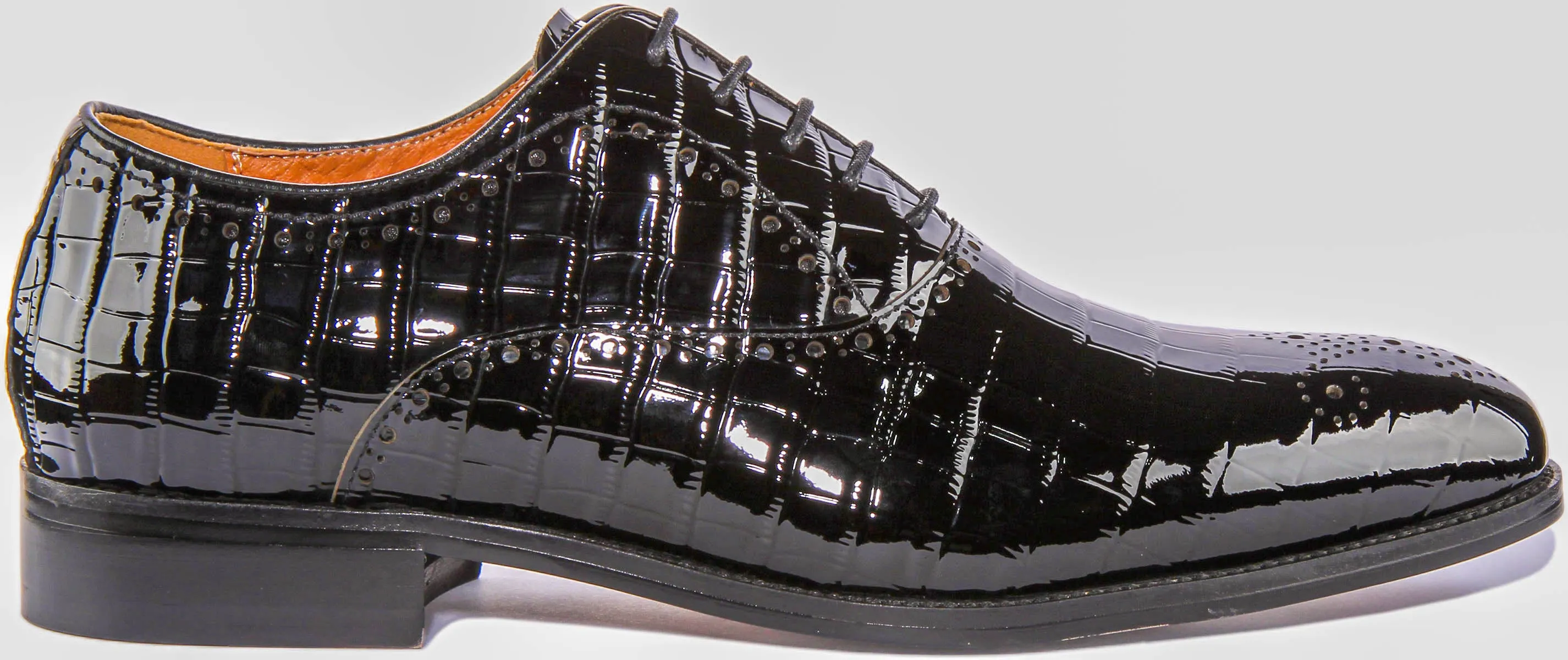 Andre Lace Up Croc Print In Black Patent