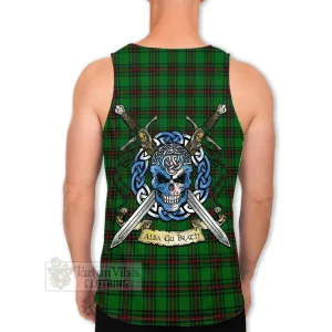 Anstruther Tartan Men's Tank Top with Family Crest Celtic Skull Style