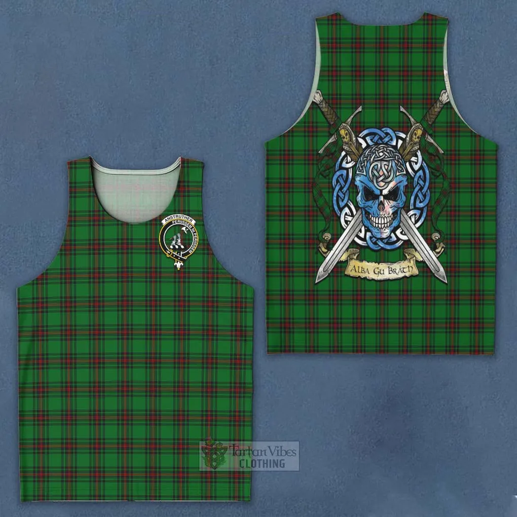 Anstruther Tartan Men's Tank Top with Family Crest Celtic Skull Style