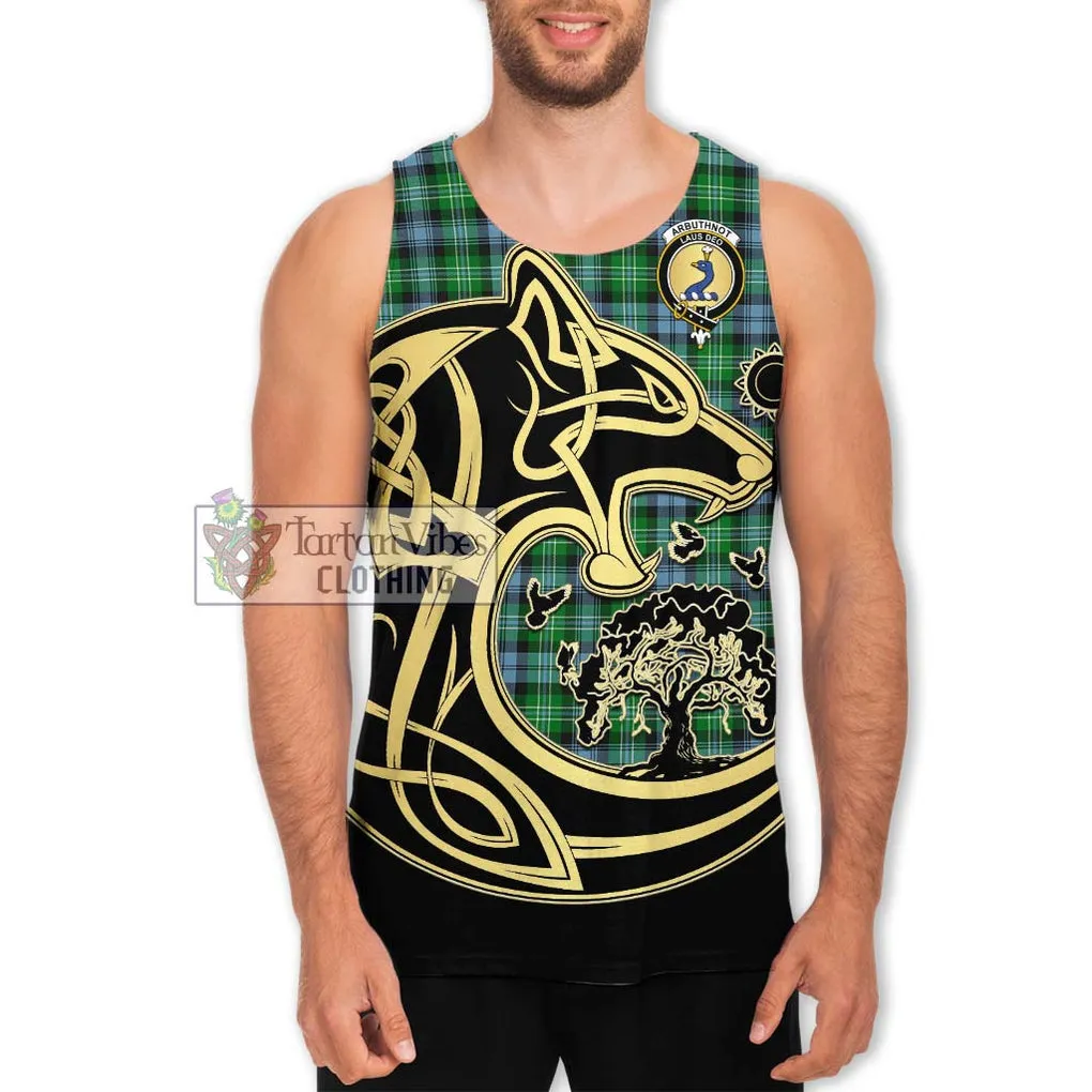 Arbuthnot Ancient Tartan Men's Tank Top with Family Crest Celtic Wolf Style