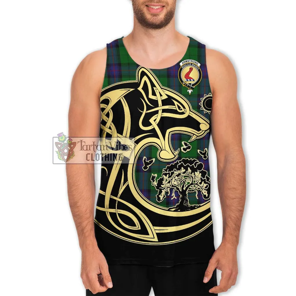 Armstrong Tartan Men's Tank Top with Family Crest Celtic Wolf Style