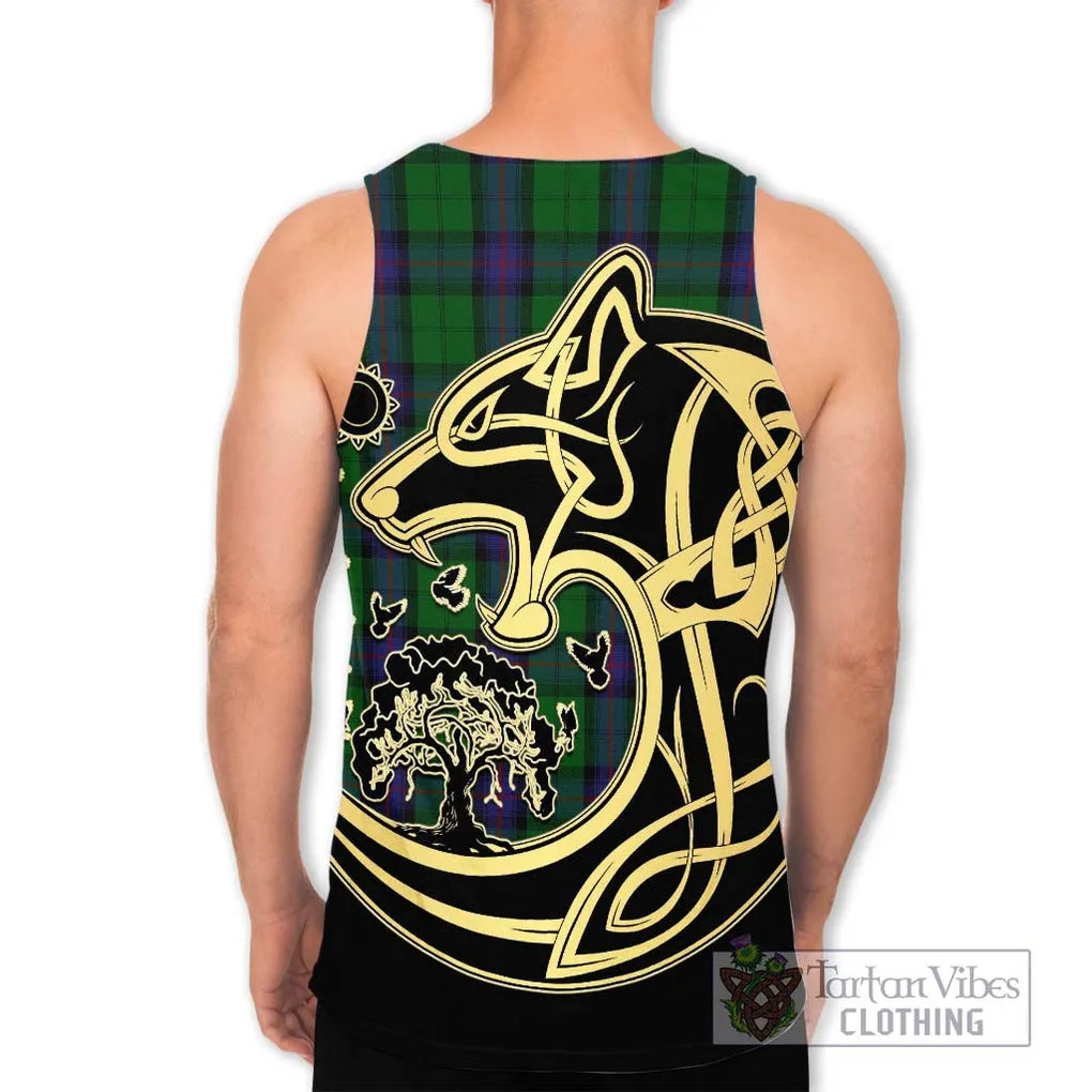 Armstrong Tartan Men's Tank Top with Family Crest Celtic Wolf Style