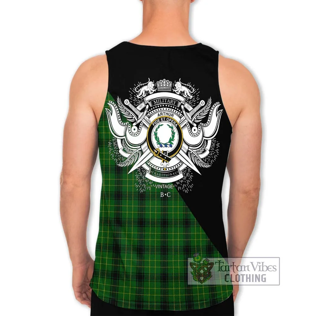 Arthur Highland Tartan Men's Tank Top with Family Crest and Military Logo Style