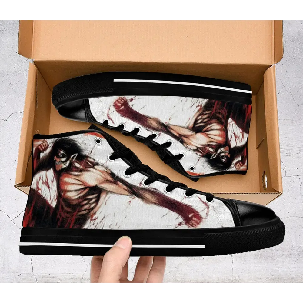 Attack On Titan Eren Jaeger Shoes High Top Sneakers for Kids and Adults