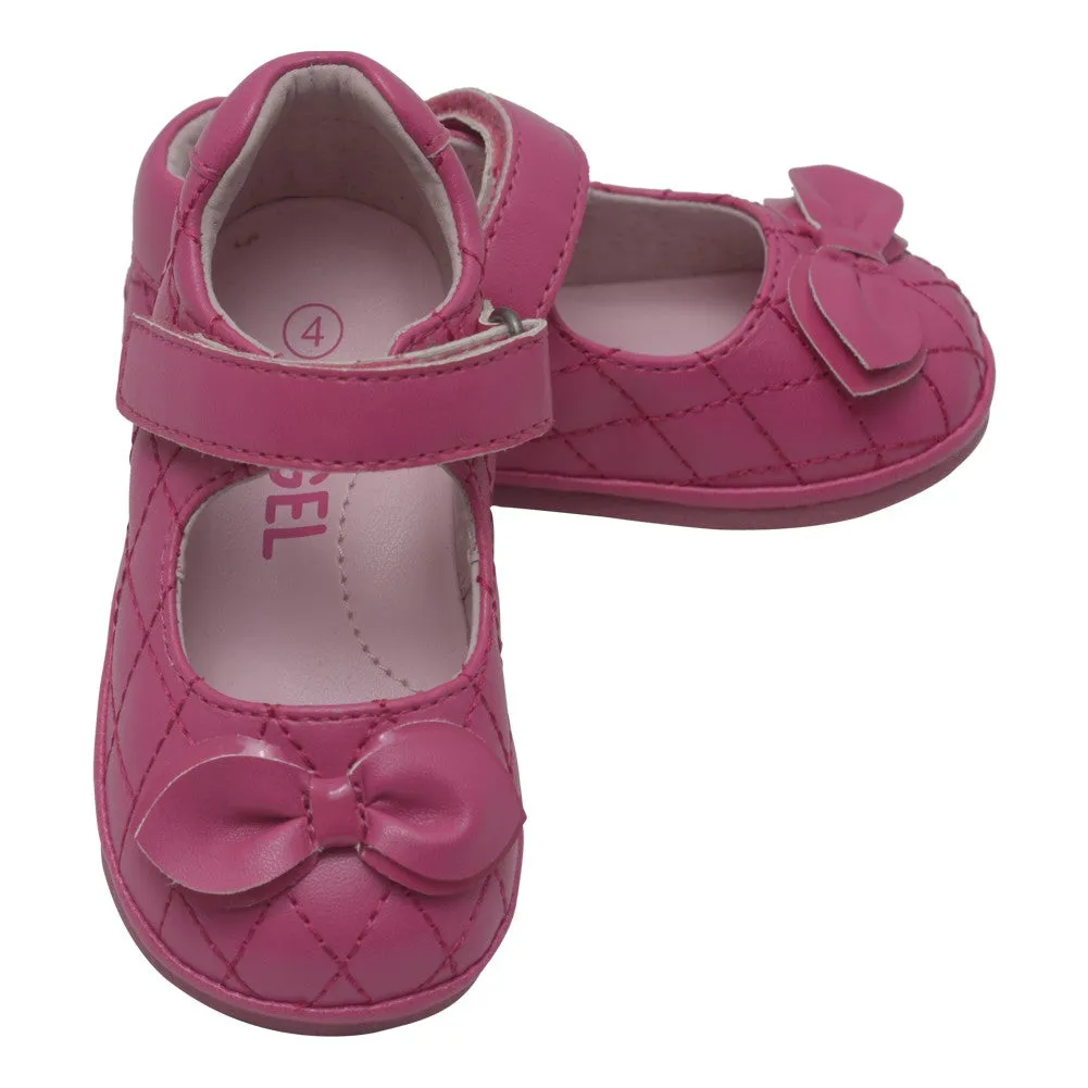 Baby Girls Fuchsia Quilted Strap Bow Mary Jane Shoes 1-3 Baby