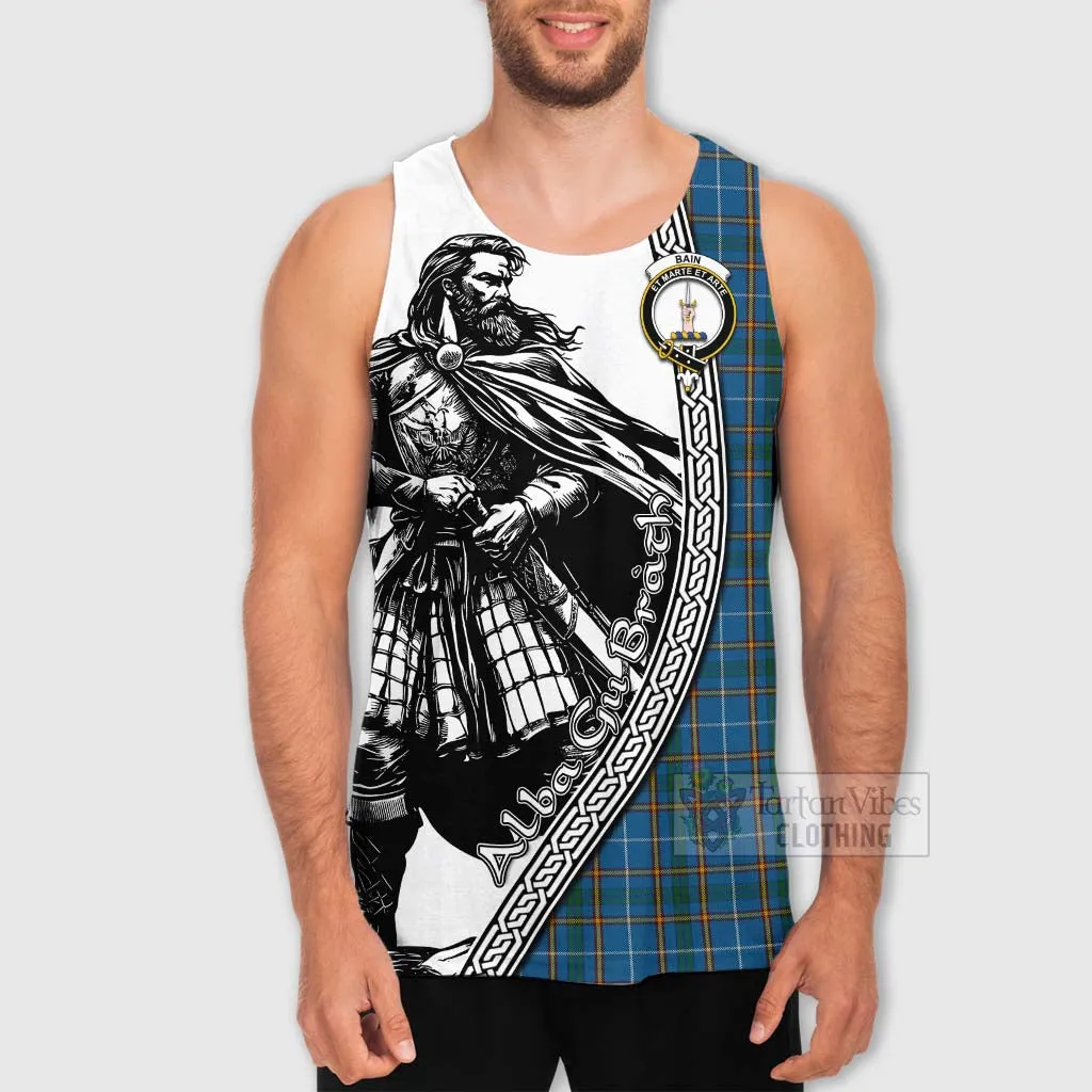 Bain Tartan Clan Crest Men's Tank Top with Highlander Warrior Celtic Style