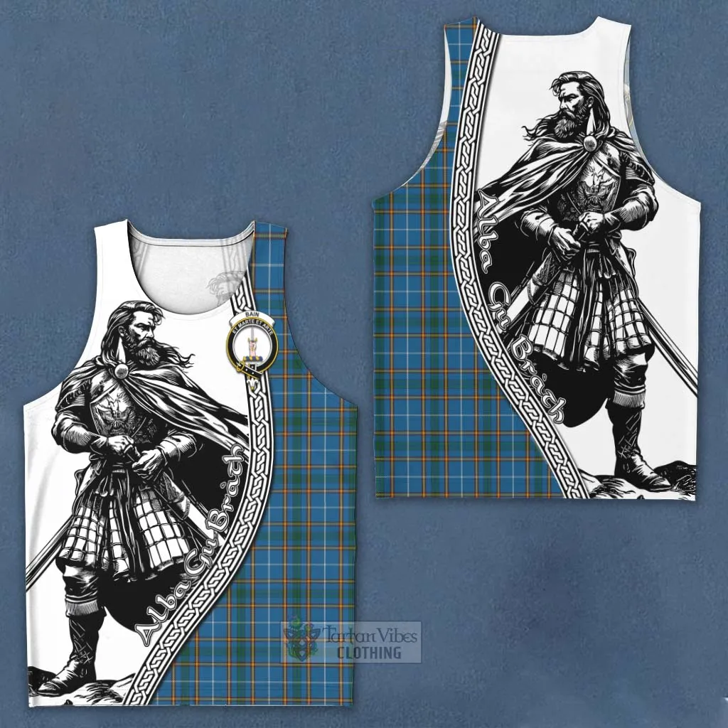 Bain Tartan Clan Crest Men's Tank Top with Highlander Warrior Celtic Style