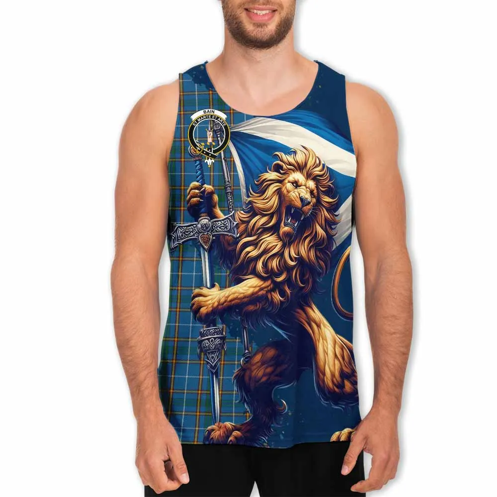 Bain Tartan Family Crest Men's Tank Top with Scottish Majestic Lion