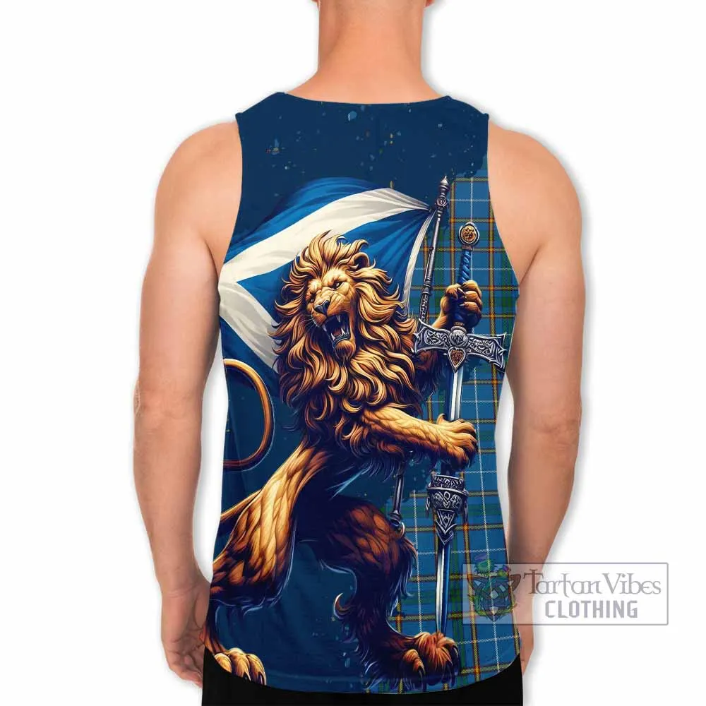 Bain Tartan Family Crest Men's Tank Top with Scottish Majestic Lion