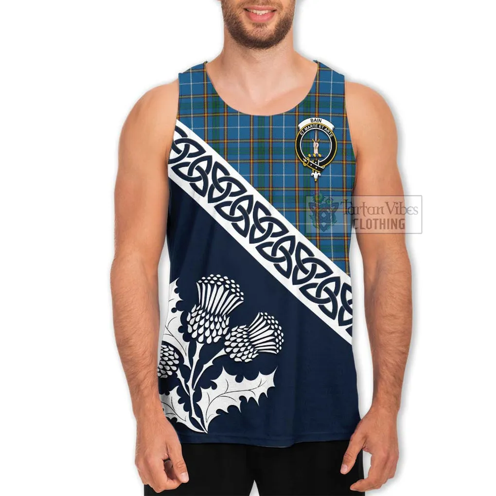 Bain Tartan Men's Tank Top Featuring Thistle and Scotland Map