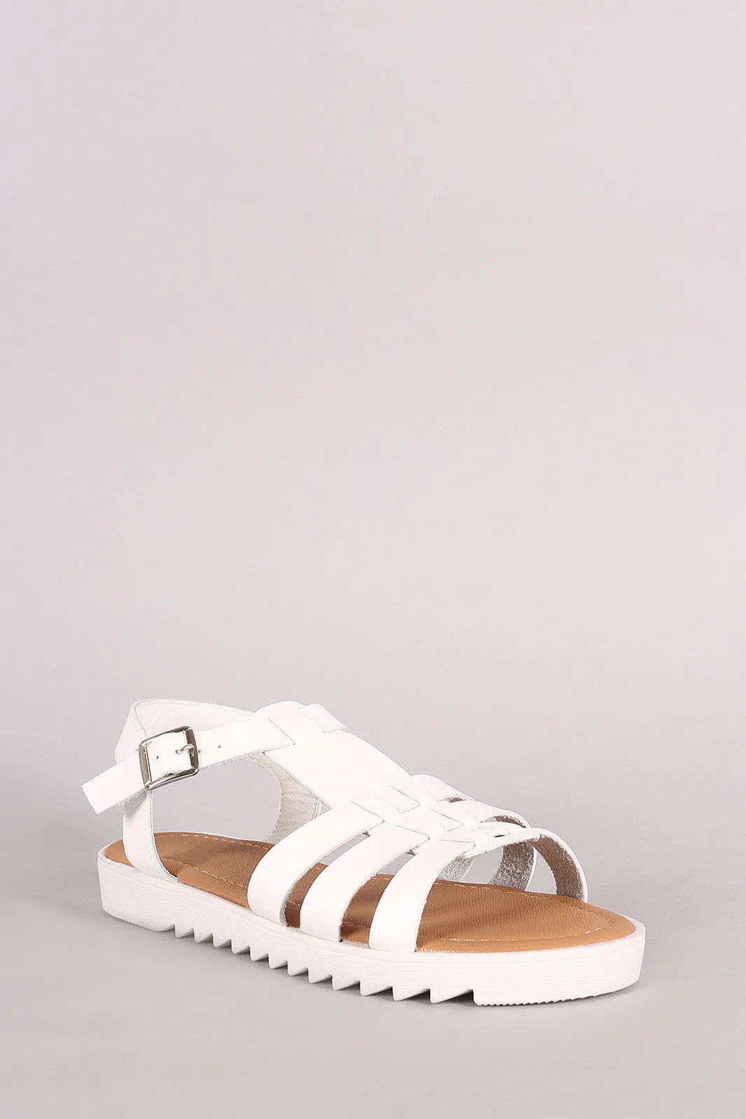 Bamboo Strappy Lug Sole Flat Sandal