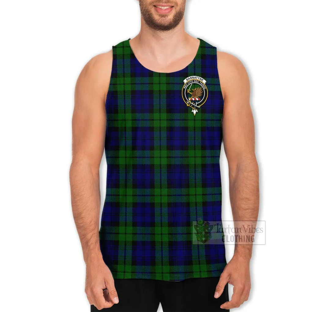 Bannatyne Tartan Men's Tank Top with Family Crest and Bearded Skull Holding Bottles of Whiskey