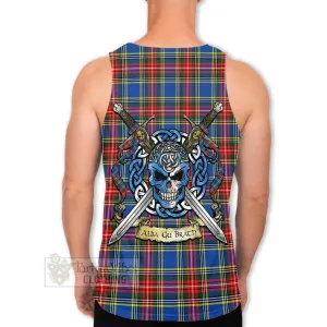 Bethune Tartan Men's Tank Top with Family Crest Celtic Skull Style