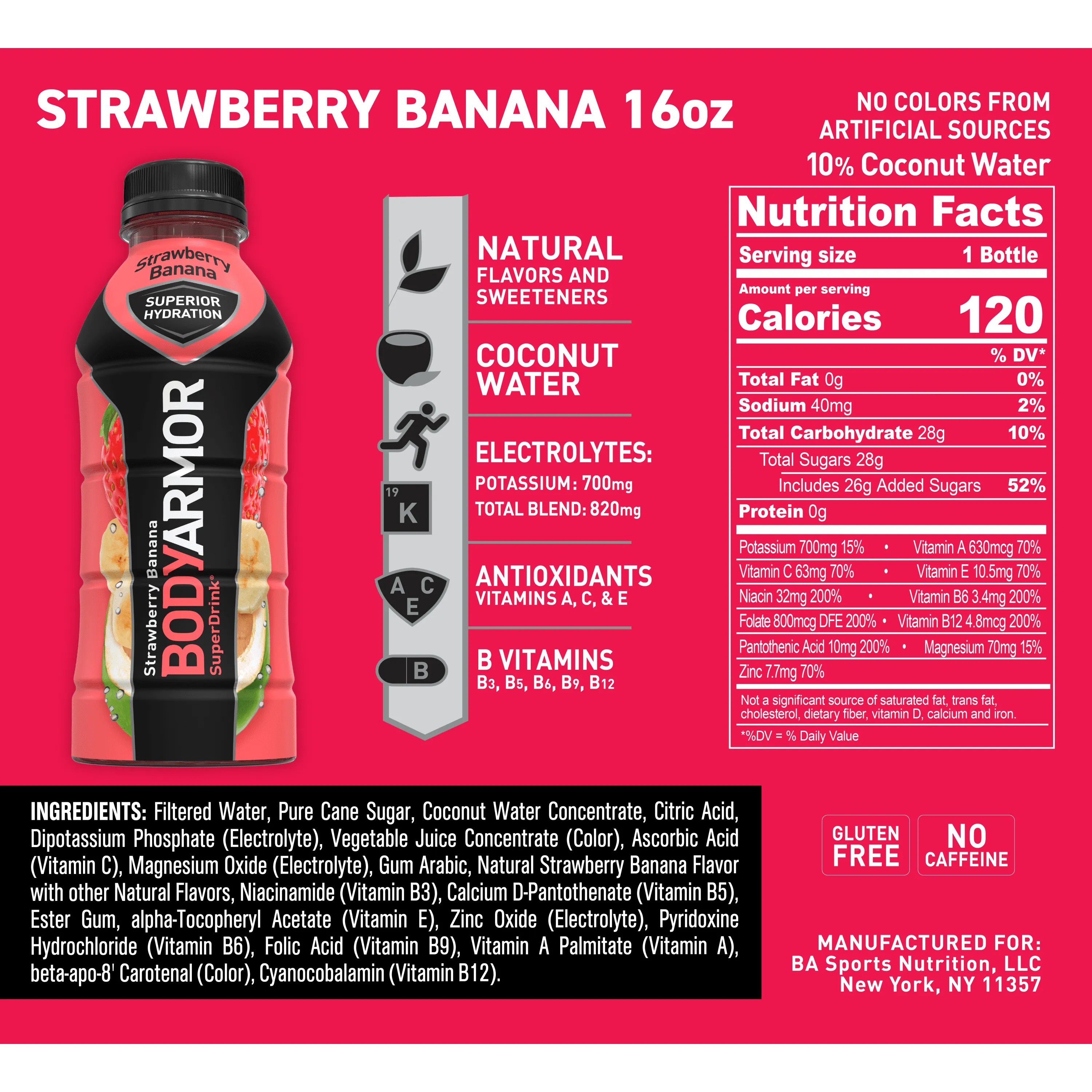 BODYARMOR Sports Drink, Strawberry Banana, 16 Fl. Oz., 1 count