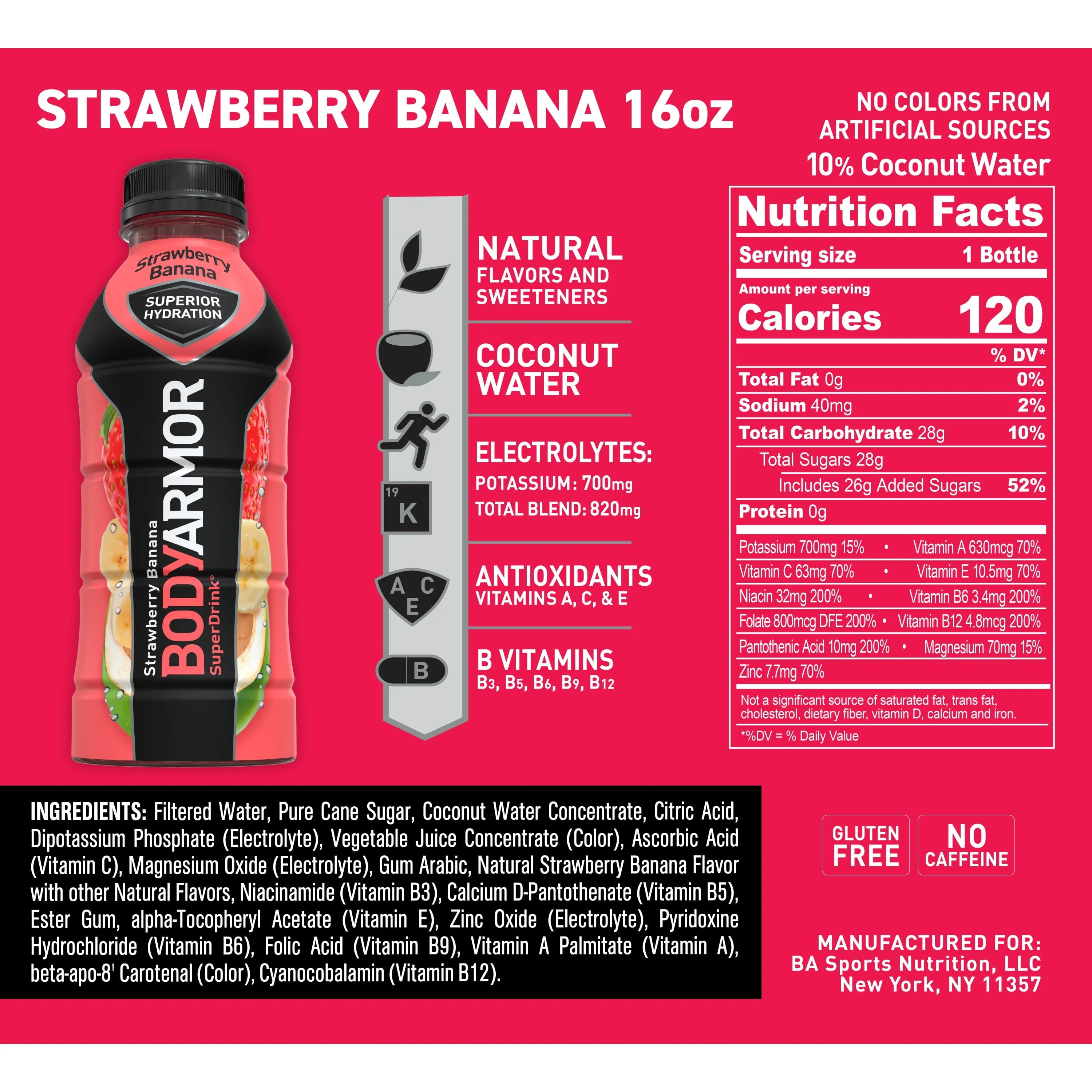 BODYARMOR Sports Drink, Strawberry Banana, 16 Fl. Oz., 1 count