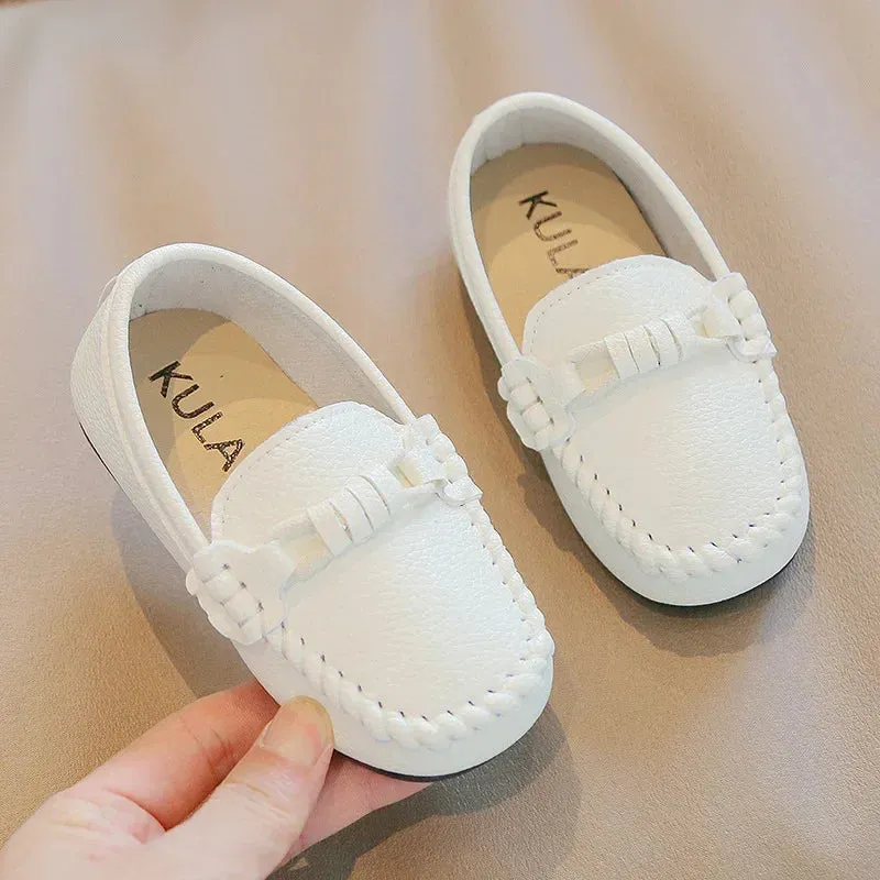 Boys Leather Shoes Black White for School Party Wedding Kids Formal Flats Loafers Slip-on Soft Loafers Children Moccasins 21-30