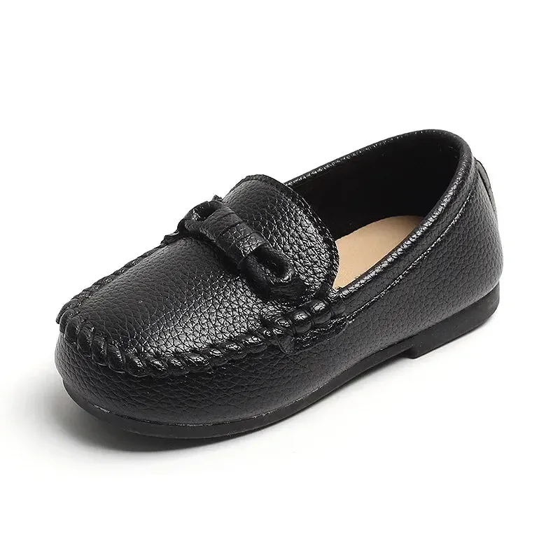 Boys Leather Shoes Black White for School Party Wedding Kids Formal Flats Loafers Slip-on Soft Loafers Children Moccasins 21-30