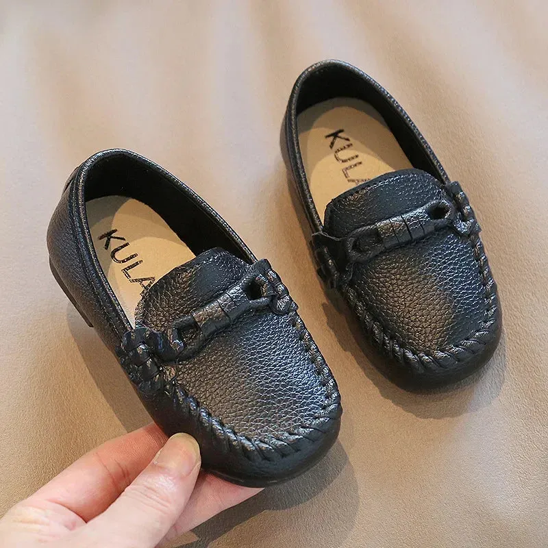 Boys Leather Shoes Black White for School Party Wedding Kids Formal Flats Loafers Slip-on Soft Loafers Children Moccasins 21-30