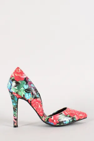 Breckelle Floral Dorsay Pointy Toe Stiletto Pump