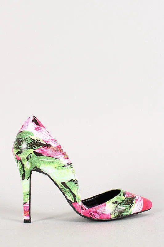 Breckelle Floral Dorsay Pointy Toe Stiletto Pump