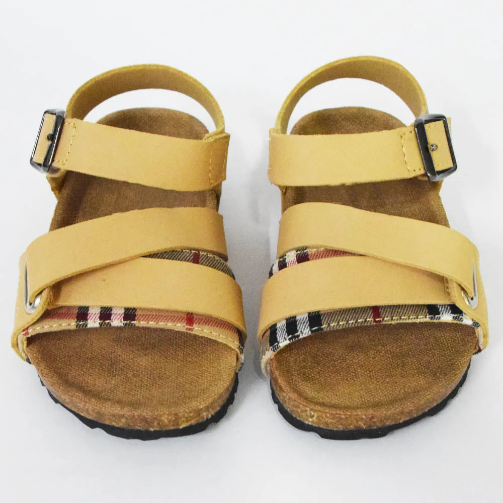 Buckle Straps With Velcro Closure Sandals- Beige & Brown