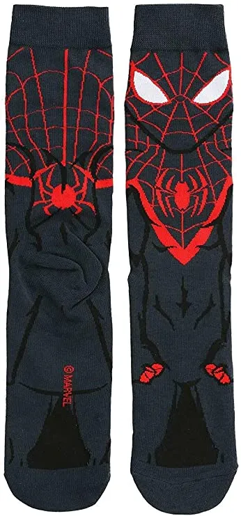 Cartoon Socks, Miles Morales SuperHero Fun Novelty Mens Crew Character Socks