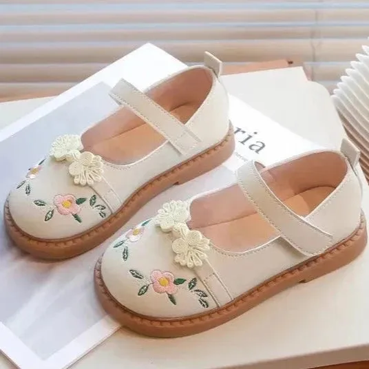 Children's Casual Shoes - Girls' Leather Flat with Flowers - TSS218