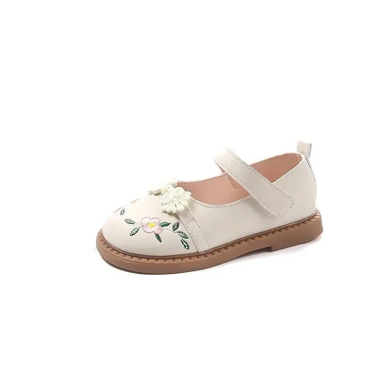 Children's Casual Shoes - Girls' Leather Flat with Flowers - TSS218