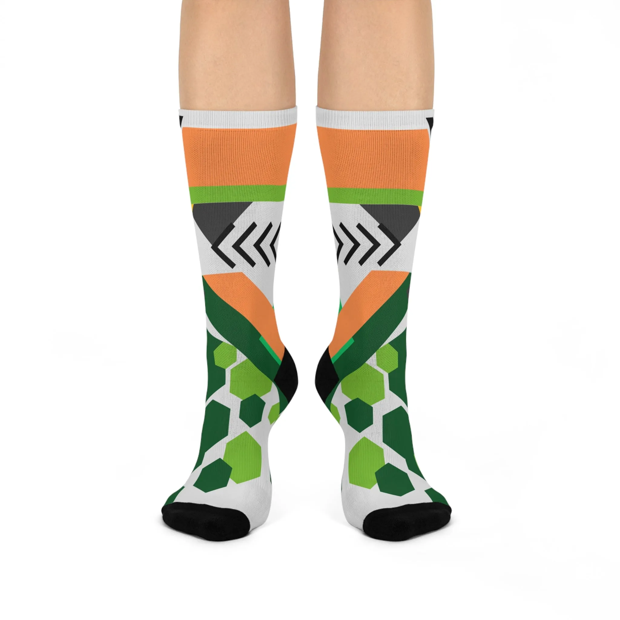 Crew Socks Fun and Colorful Abstract Design Green Yellow Orange Stocking Stuffer Holiday Gift