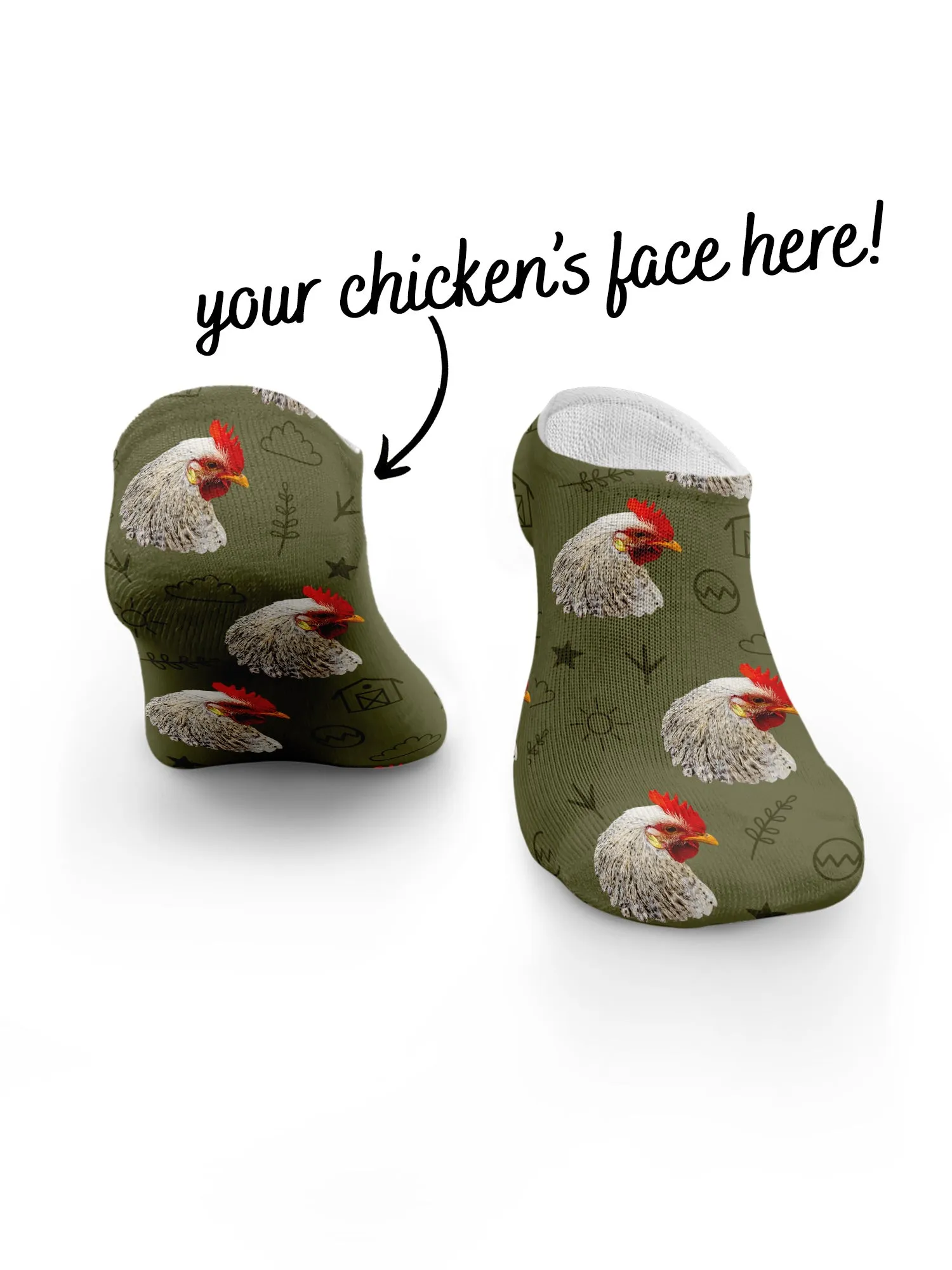 Custom Chicken Face No-Show Socks