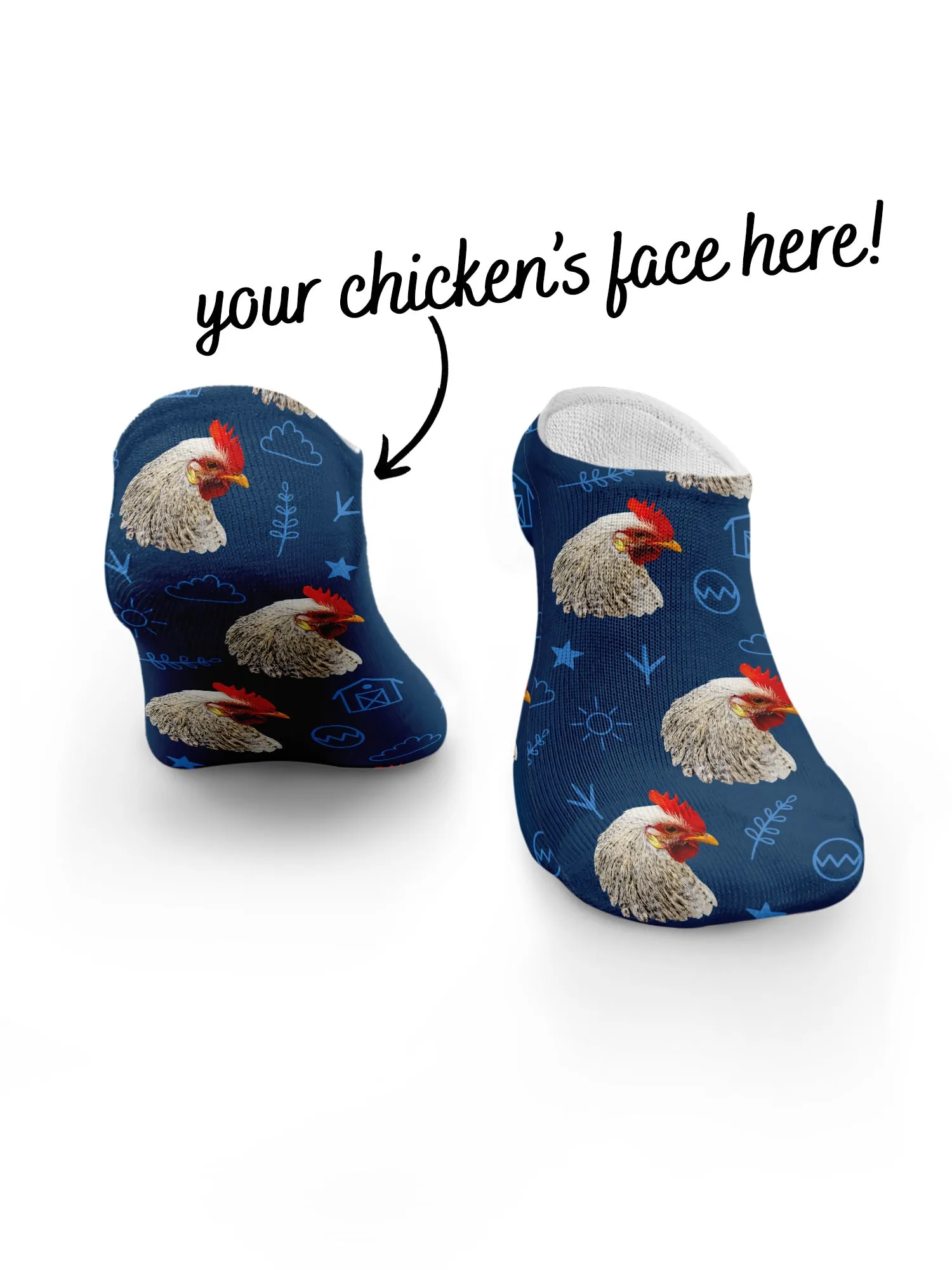 Custom Chicken Face No-Show Socks