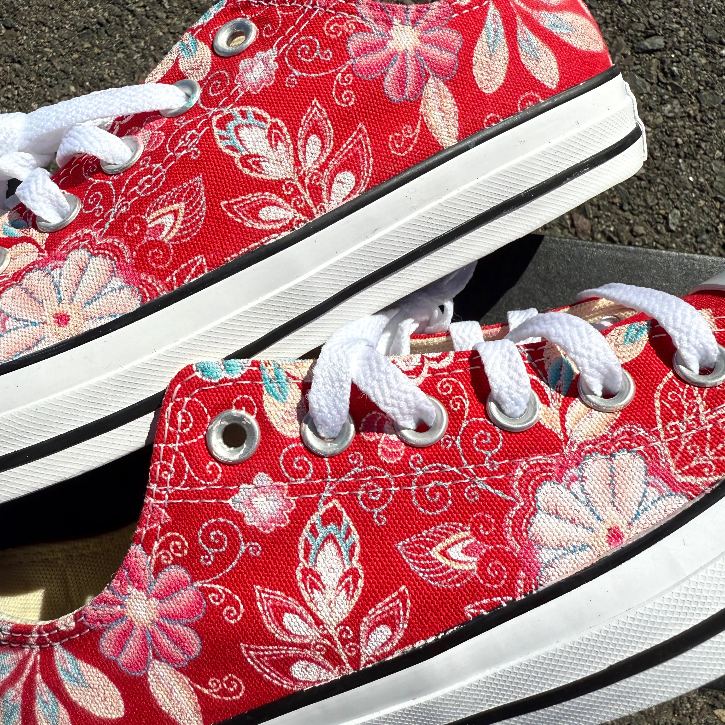 Custom Embroidered Style Print Red Converse Low Top Chuck Taylor Shoes