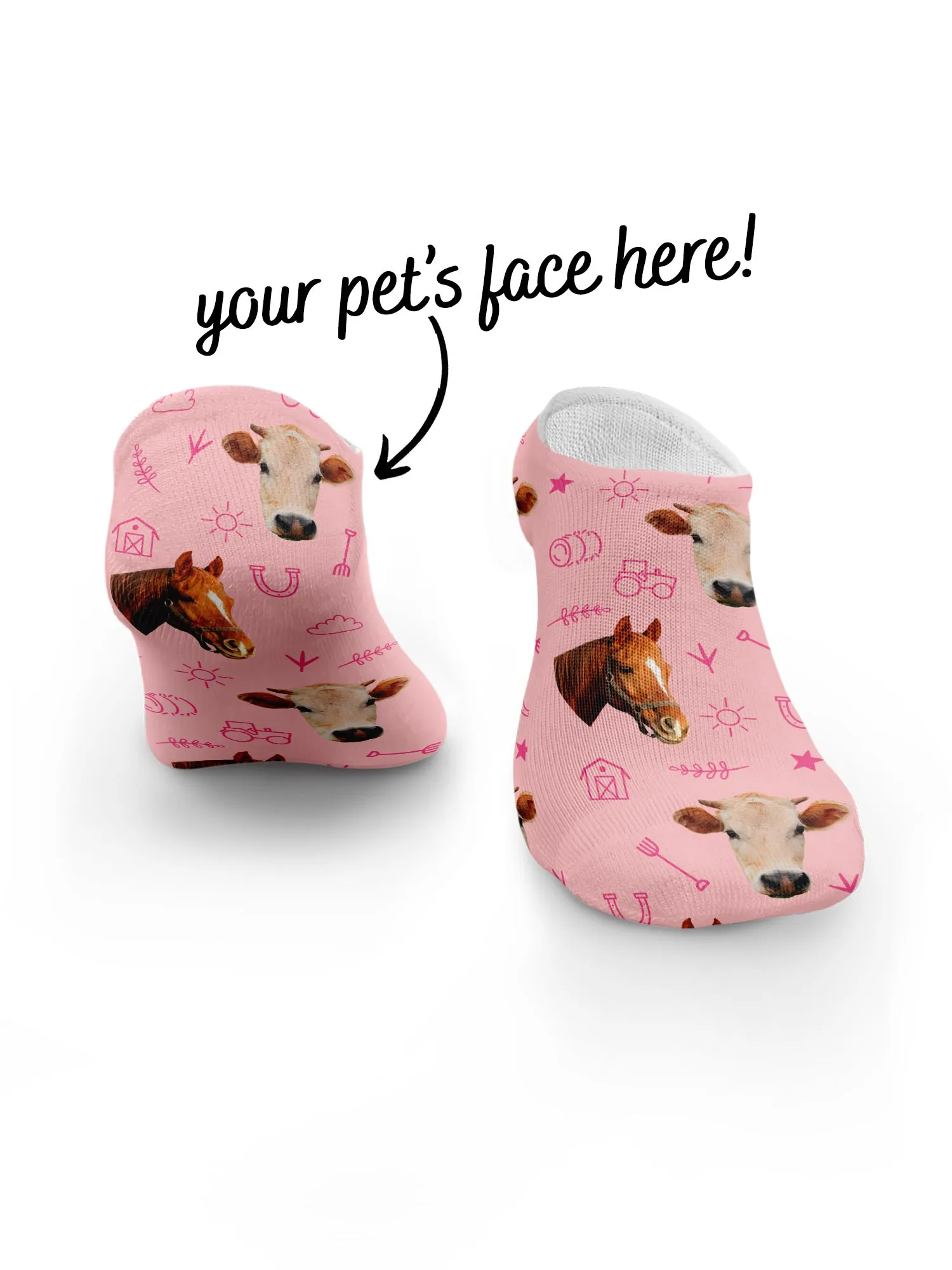 Custom Farm Animal Face No-Show Socks