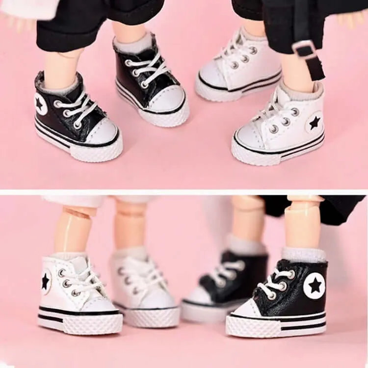 Doll shoes Blythe trainers White leather canvas high tops 1/6 scale