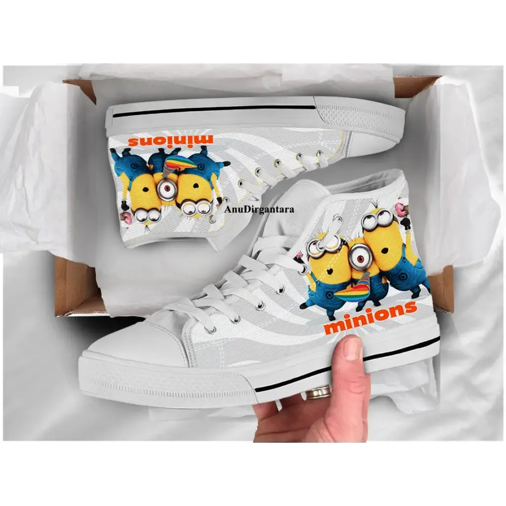 Funny Cute Minion Shoes High Top Sneakers for Kids and Adults